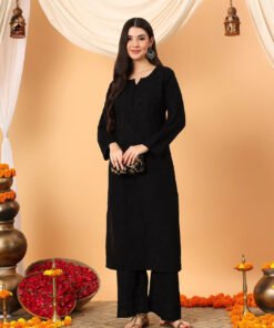 Faiza Chikankari Rayon Co-ord Set (Black) - Image 9