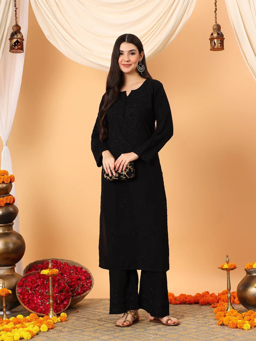 Faiza Chikankari Rayon Co-ord Set (Black) - Image 9