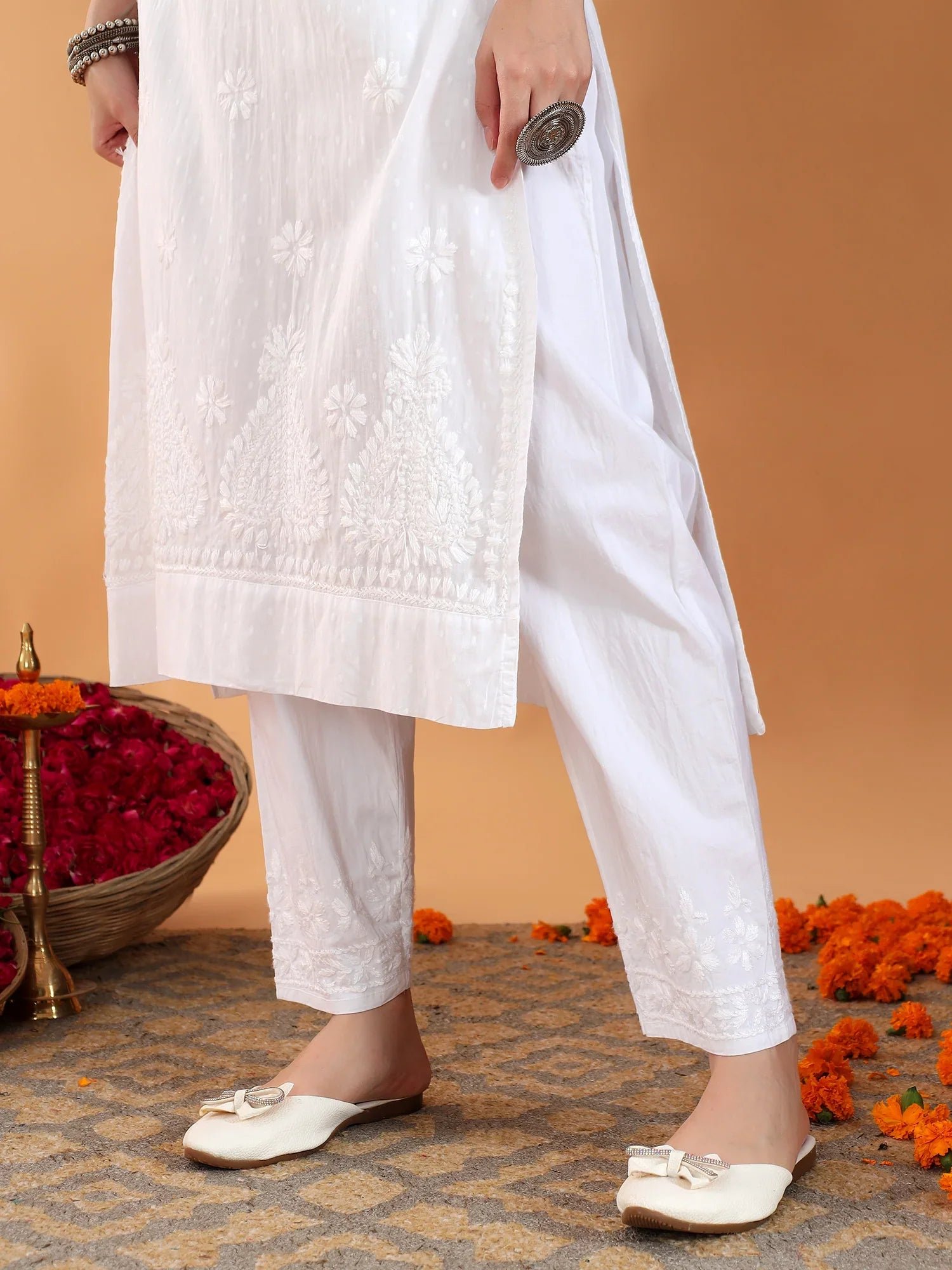 Ananya Chikankari Kurta Pant Cotton Co-ord Set (White) - Image 6