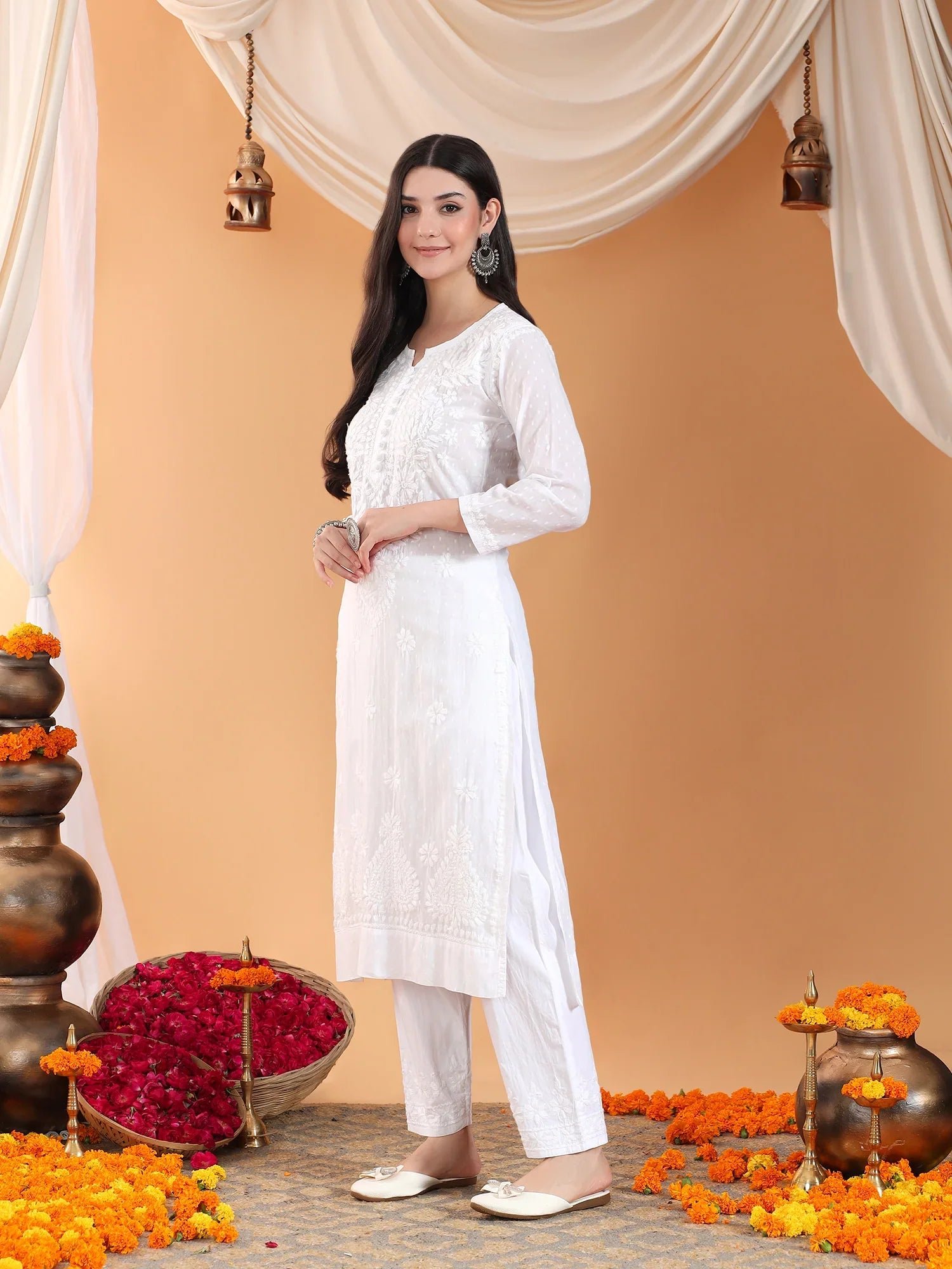 Ananya Chikankari Kurta Pant Cotton Co-ord Set (White) - Image 7