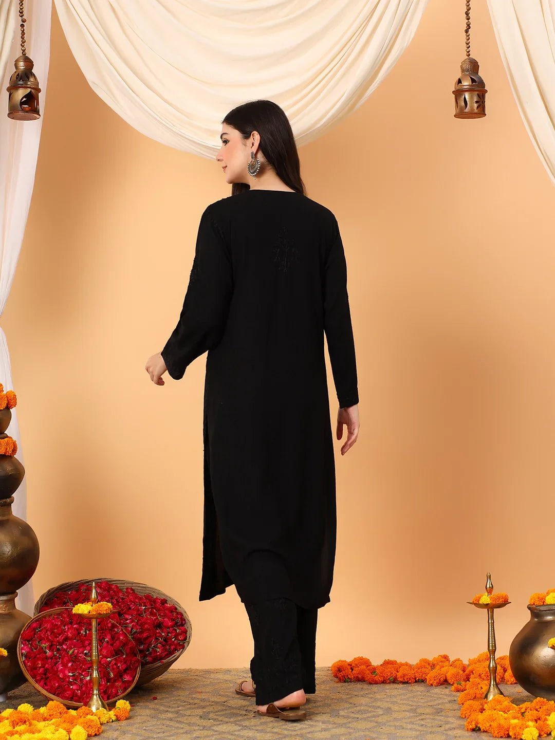 Faiza Chikankari Rayon Co-ord Set (Black) - Image 11