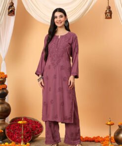 Faiza Chikankari Rayon Co-ord Set (Plum)