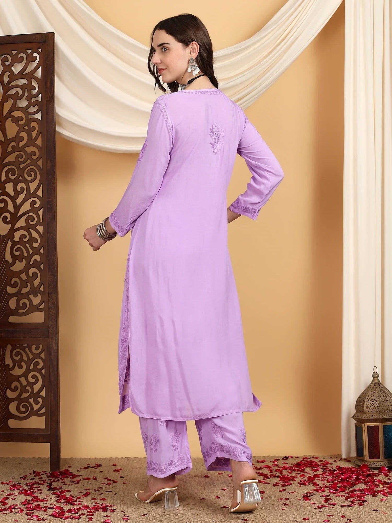 Farha Chikankari Premium Modal Co-ord Set (Lavender) - Image 6