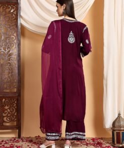 Haya Chikankari Rayon Co-ord Set (Wine) - Image 6