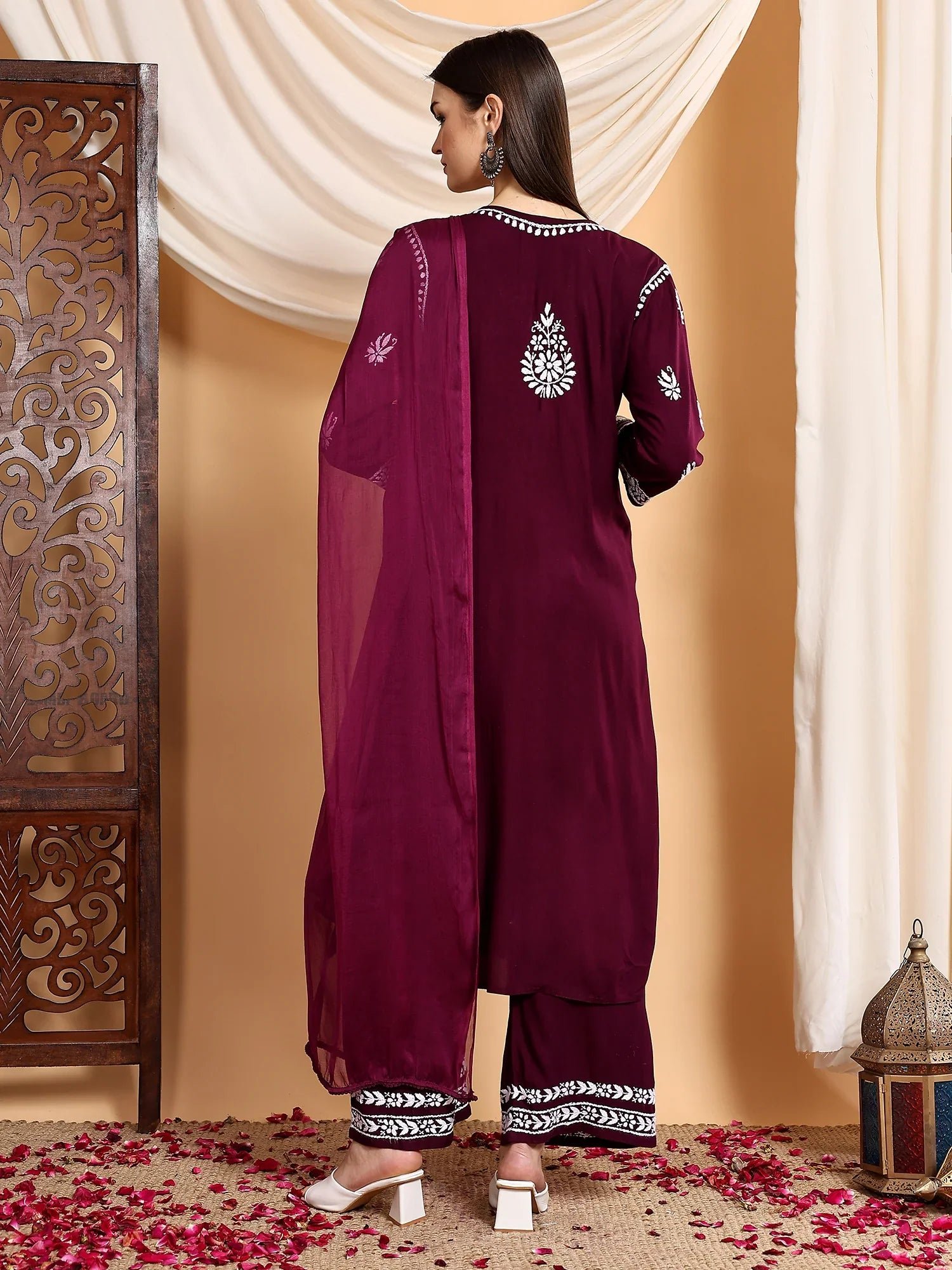 Haya Chikankari Rayon Co-ord Set (Wine) - Image 6
