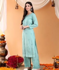 Priya Chikankari Kurta Palazzo Cotton Co-ord Set (Pastel Green) - Image 6