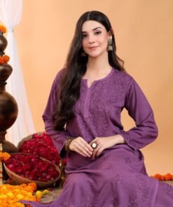 Maryam Chikankari Rayon Co-ord Set (Mauve) - Image 6
