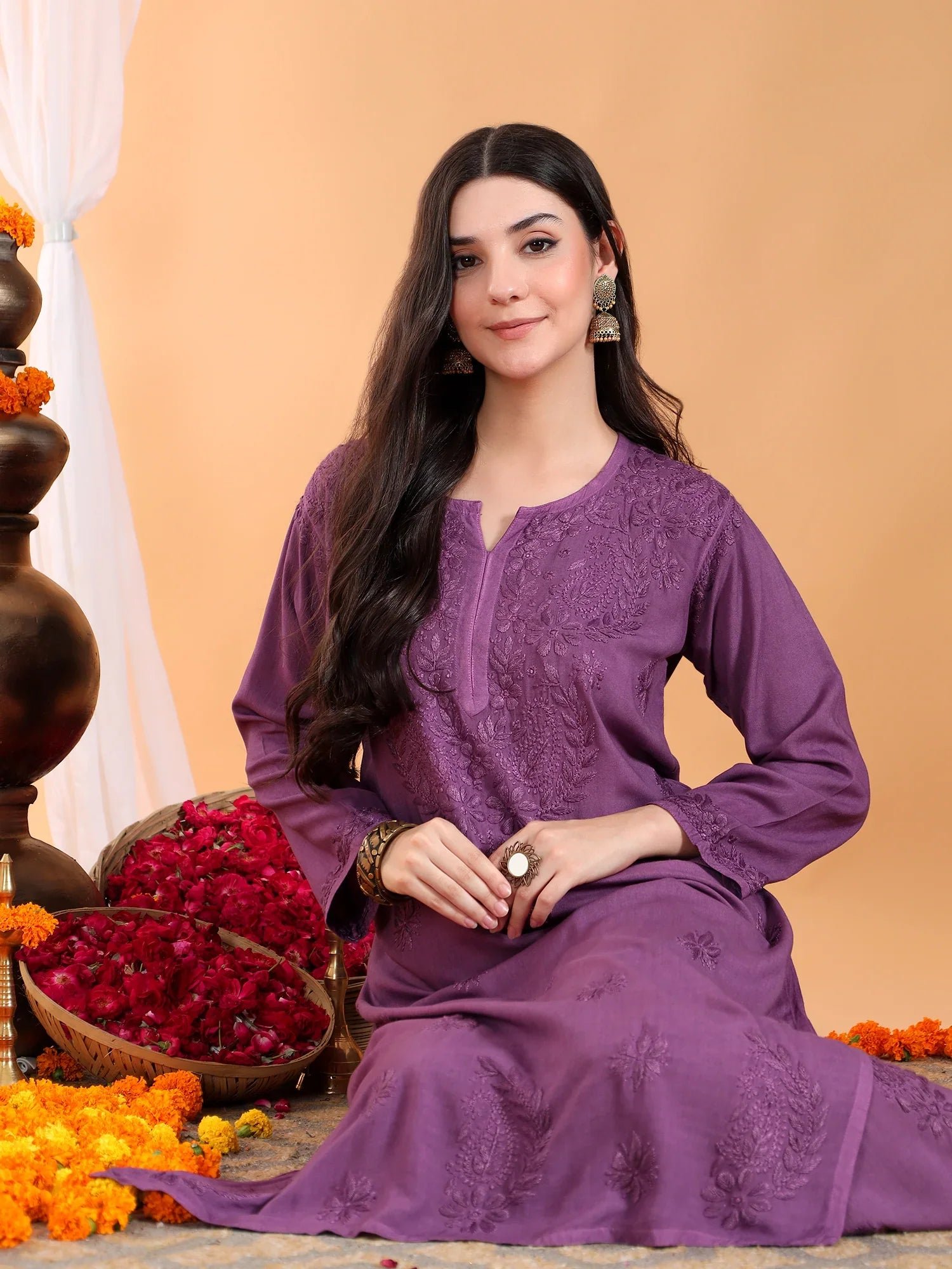 Maryam Chikankari Rayon Co-ord Set (Mauve) - Image 6