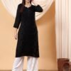 Alina Chikankari Modal Straight Kurta (Black)