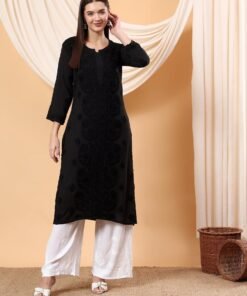Alina Chikankari Modal Straight Kurta (Black)