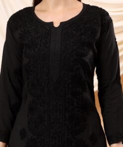 Alternative view of Alina Chikankari Modal Straight Kurta (Black)
