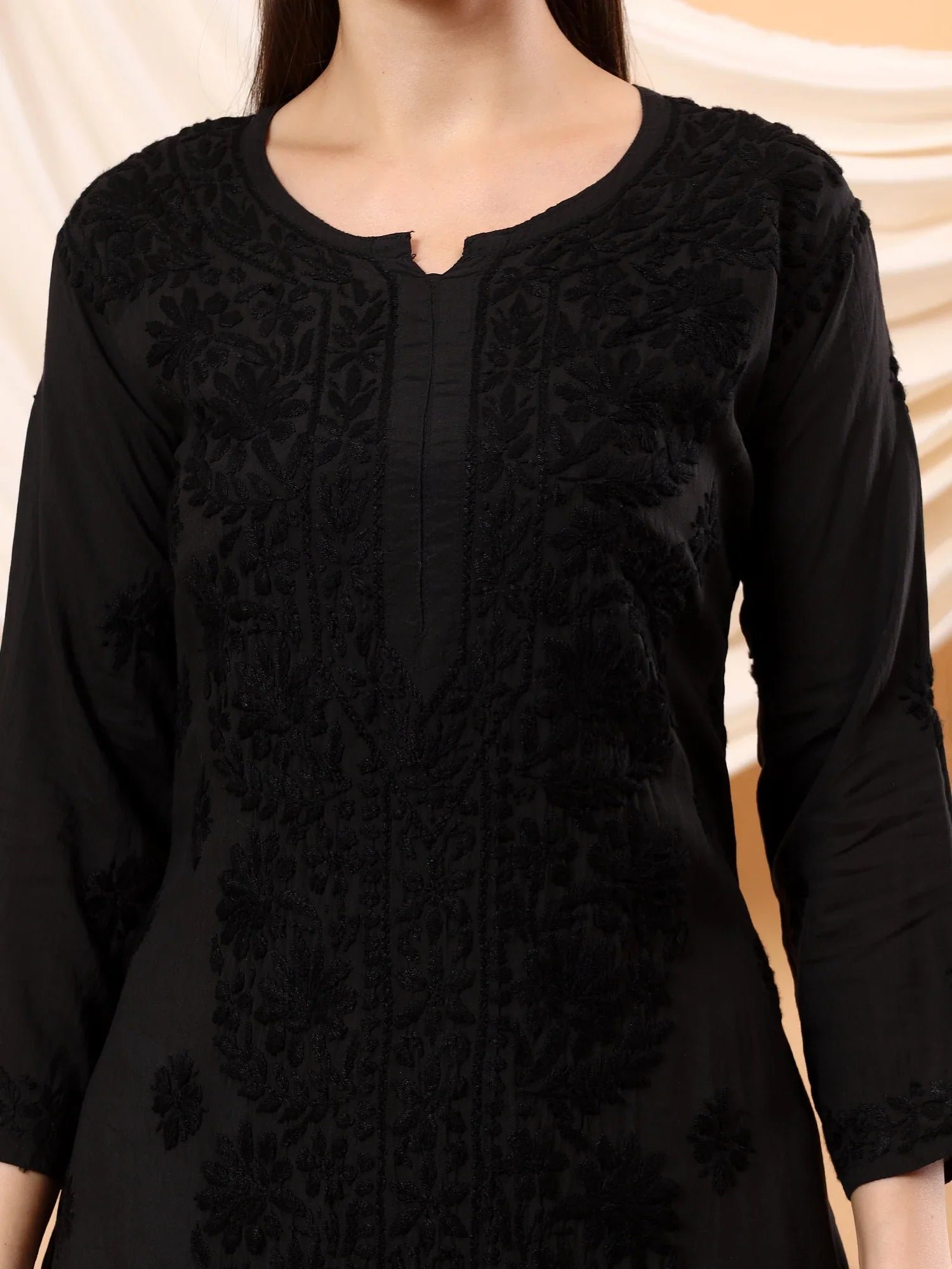 Alina Chikankari Modal Straight Kurta (Black) - Image 2
