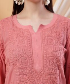 Alternative view of Dua Premium Viscose 3D Chikankari Straight Kurta (Rose gold)
