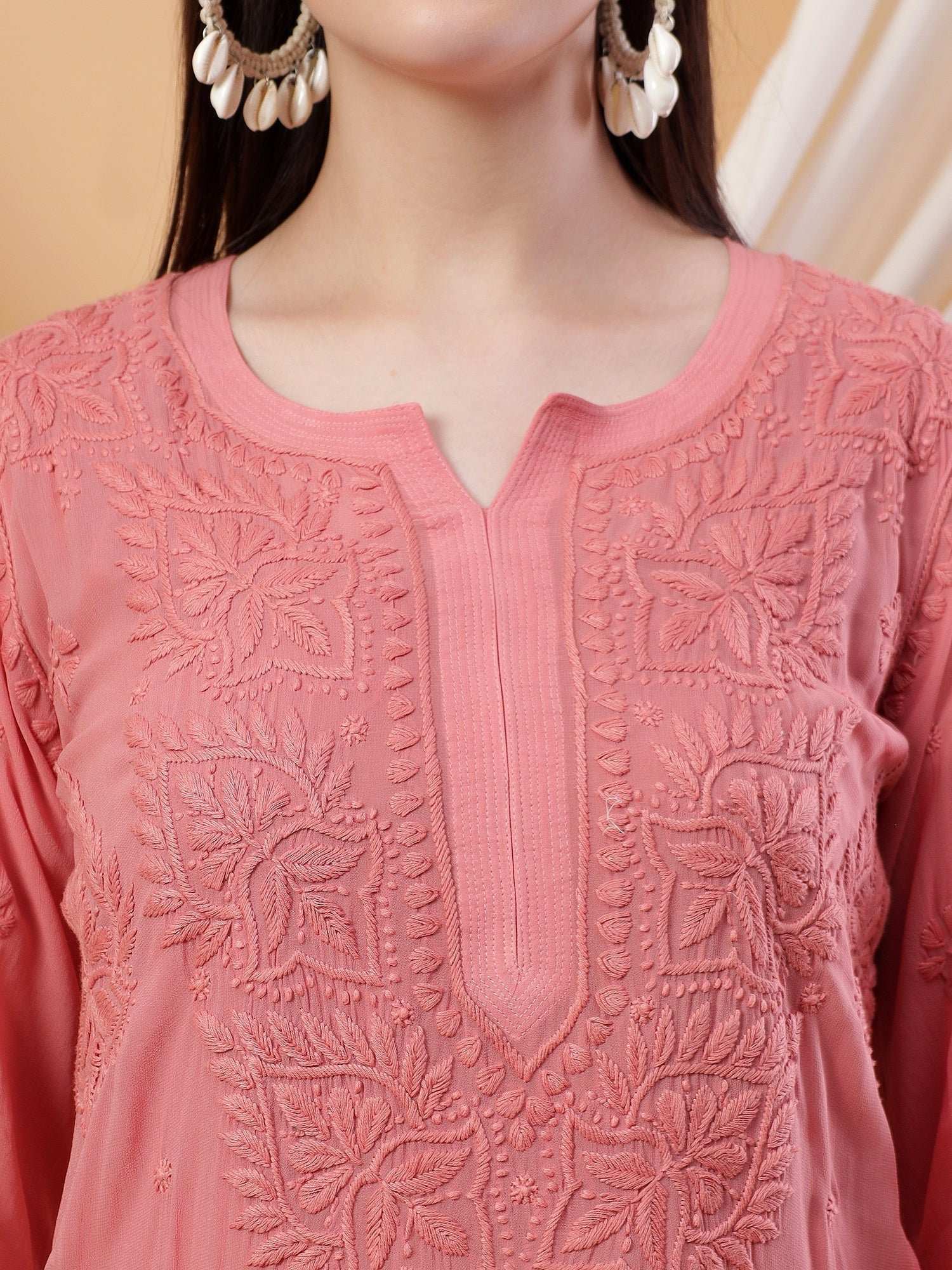 Dua Premium Viscose 3D Chikankari Straight Kurta (Rose gold) - Image 2
