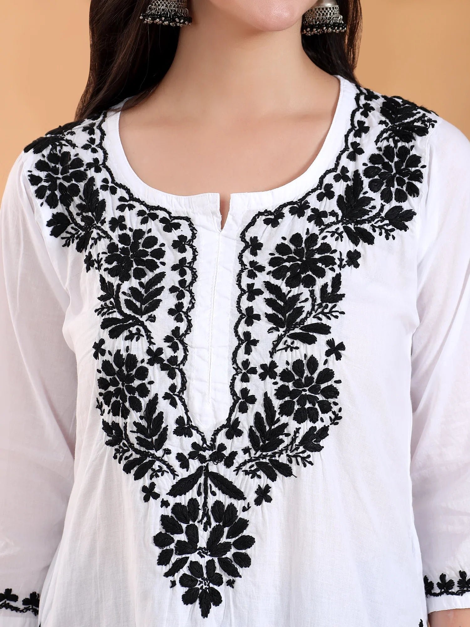 Navya Black Chikankari Cotton Short Kurti - Image 2