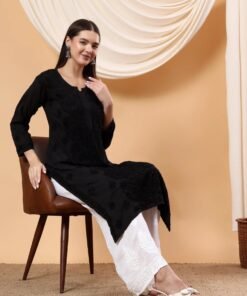 Alina Chikankari Modal Straight Kurta (Black) - Image 3