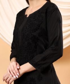 Alina Chikankari Modal Straight Kurta (Black) - Image 4