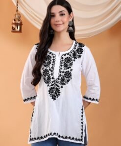 Navya Black Chikankari Cotton Short Kurti - Image 4
