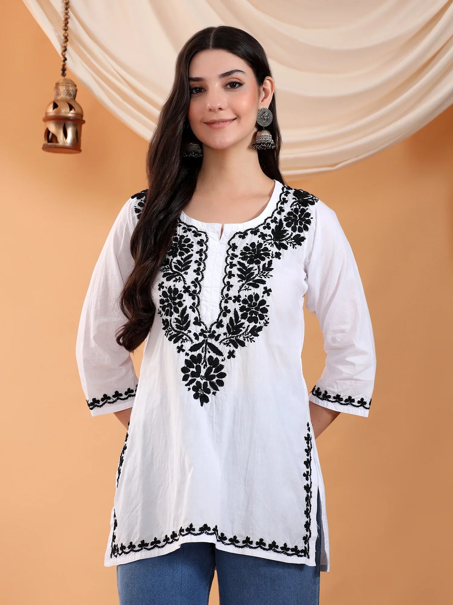 Navya Black Chikankari Cotton Short Kurti - Image 4