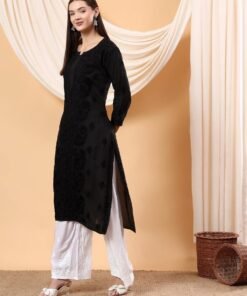 Alina Chikankari Modal Straight Kurta (Black) - Image 5