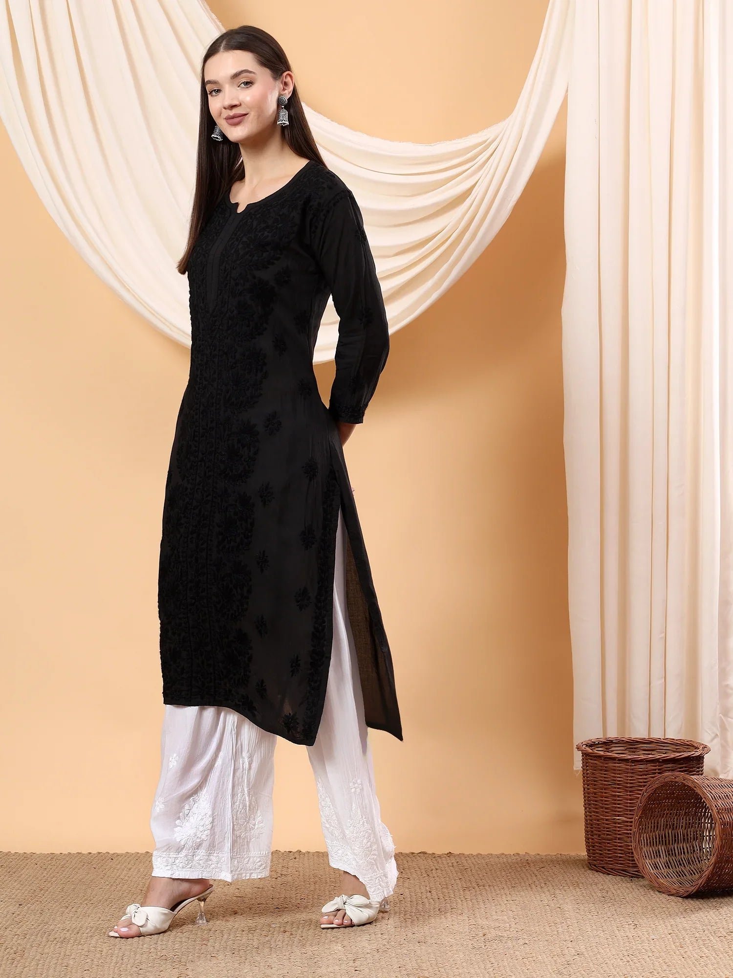 Alina Chikankari Modal Straight Kurta (Black) - Image 5