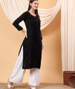 Alina Chikankari Modal Straight Kurta (Black) - Image 6