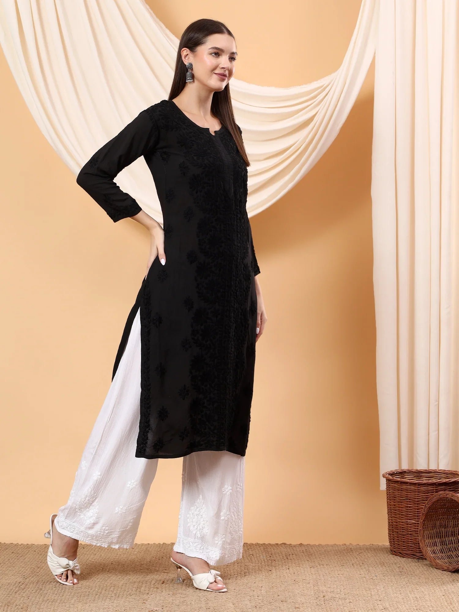 Alina Chikankari Modal Straight Kurta (Black) - Image 6