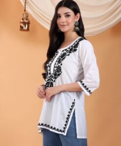 Navya Black Chikankari Cotton Short Kurti - Image 6