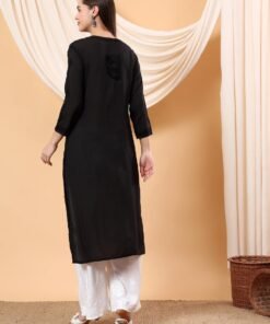 Alina Chikankari Modal Straight Kurta (Black) - Image 7