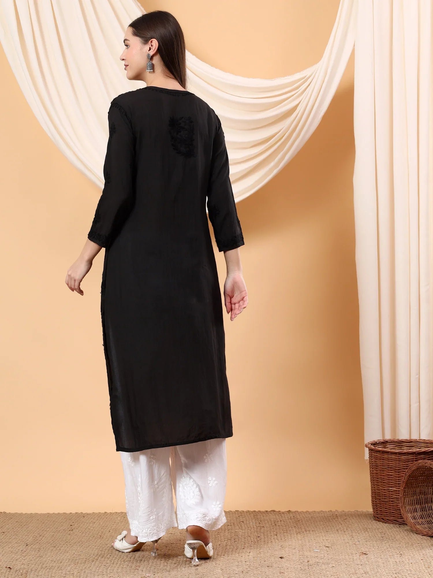 Alina Chikankari Modal Straight Kurta (Black) - Image 7