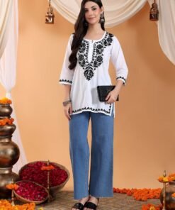 Navya Black Chikankari Cotton Short Kurti - Image 7