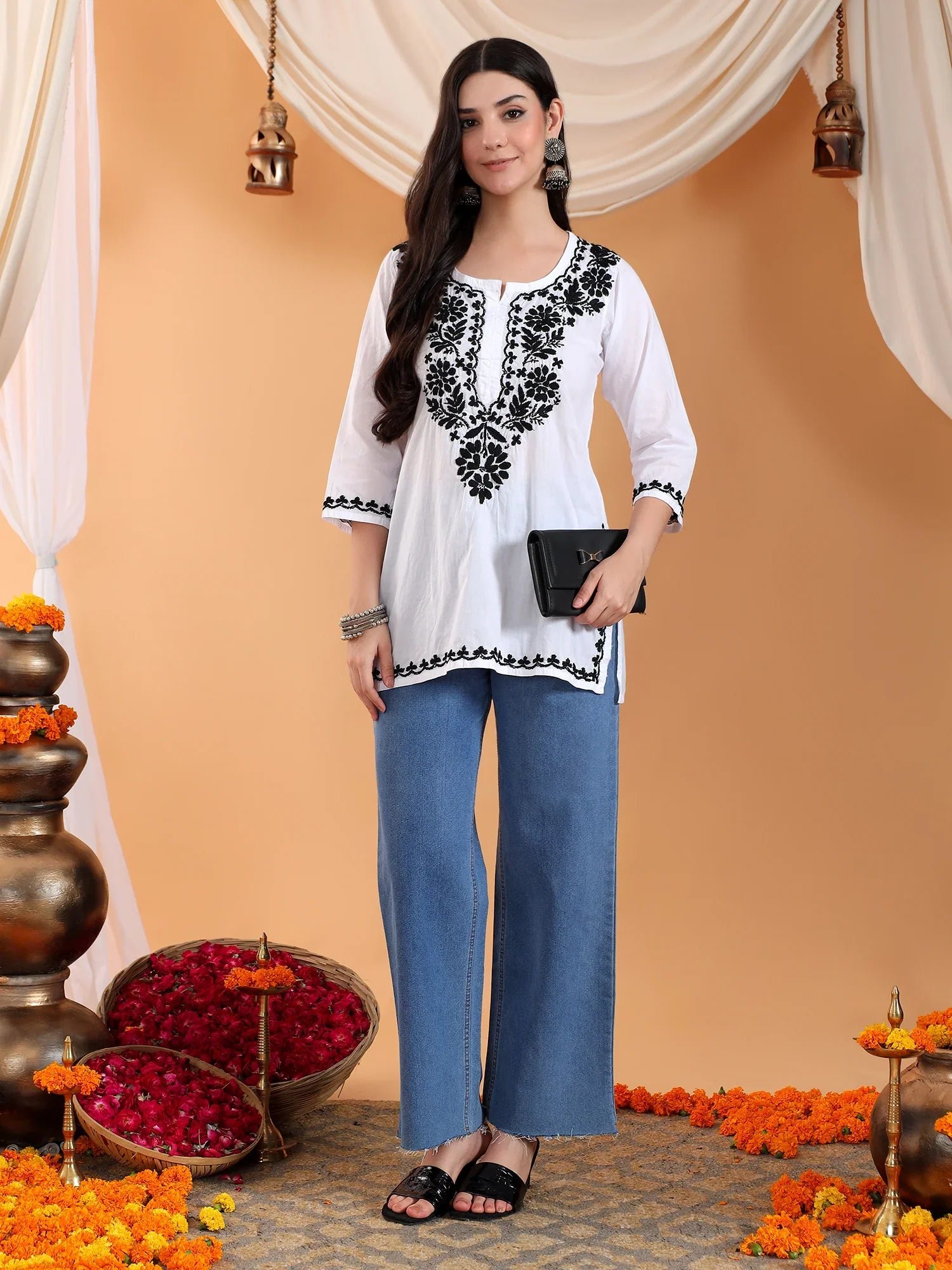 Navya Black Chikankari Cotton Short Kurti - Image 7