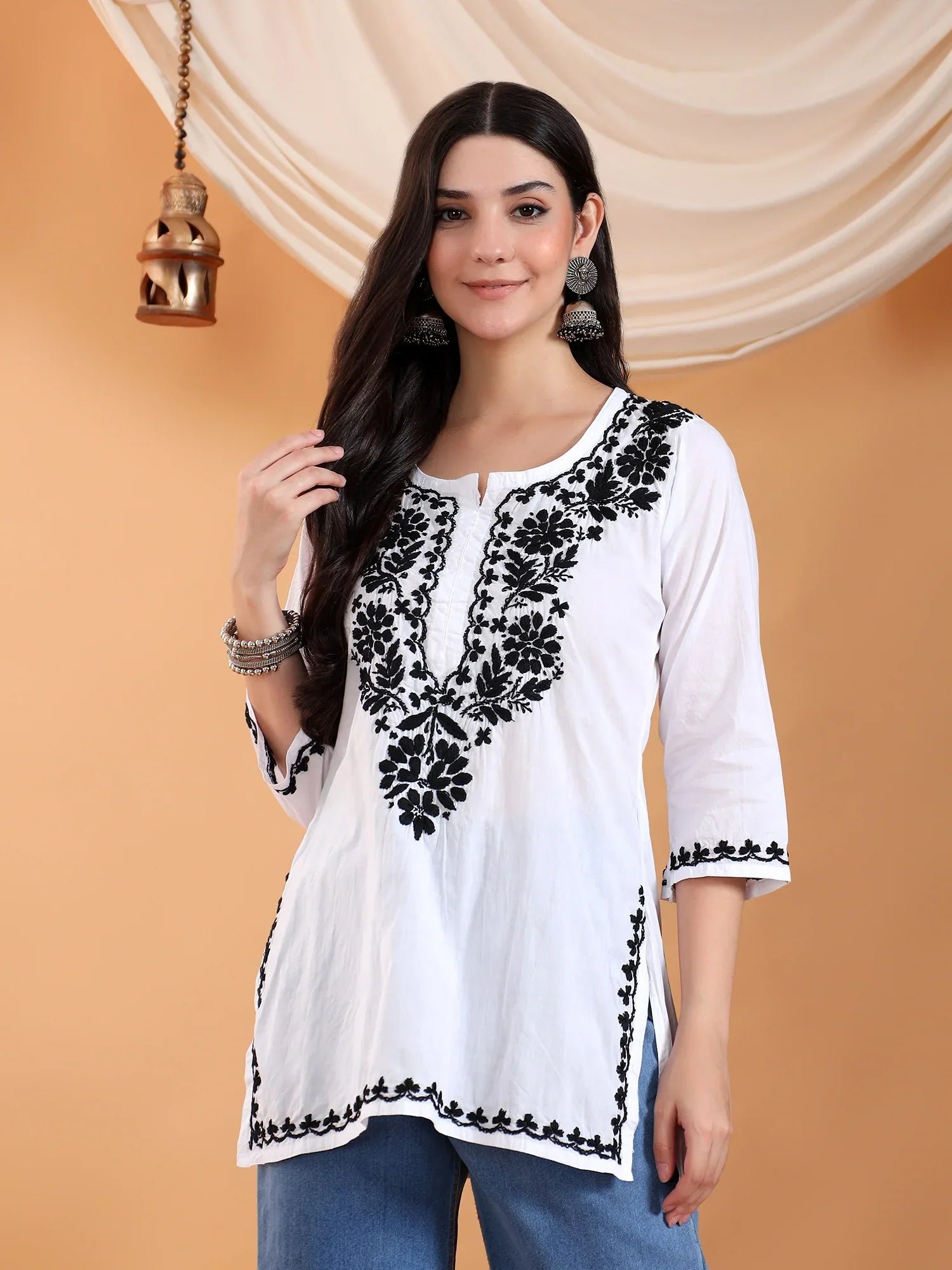 Navya Black Chikankari Cotton Short Kurti - Image 8