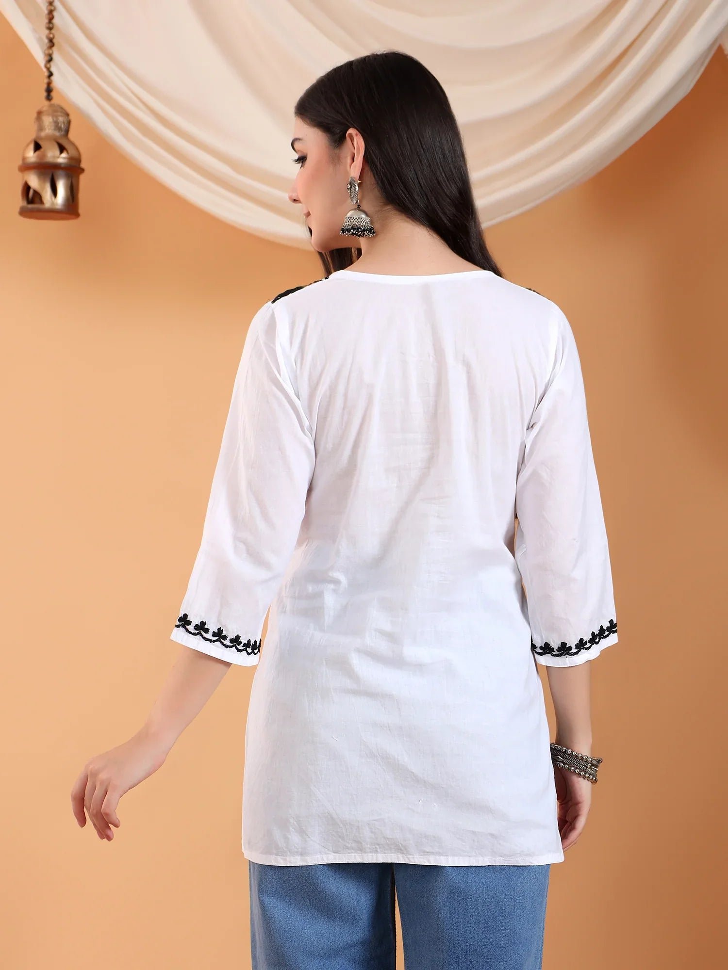 Navya Black Chikankari Cotton Short Kurti - Image 9