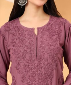 Alternative view of Faiza Chikankari Rayon Co-ord Set (Plum)
