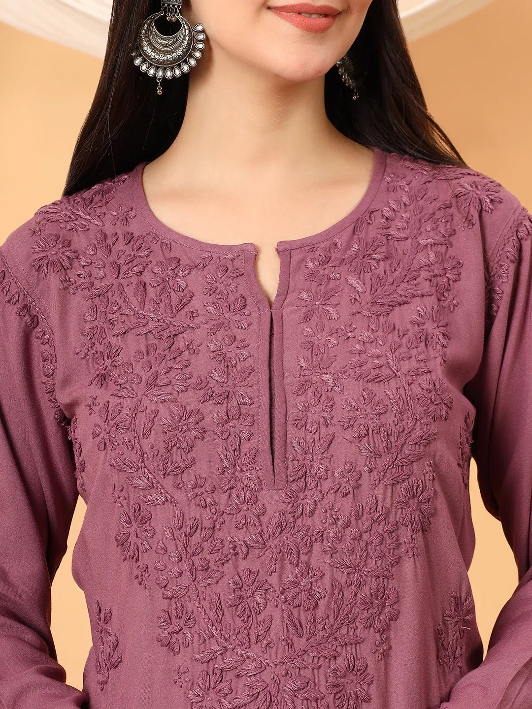 Faiza Chikankari Rayon Co-ord Set (Plum) - Image 2