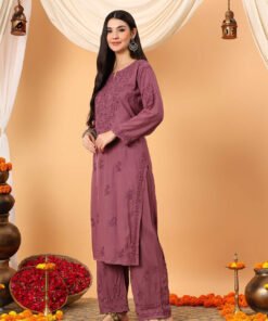 Faiza Chikankari Rayon Co-ord Set (Plum) - Image 4