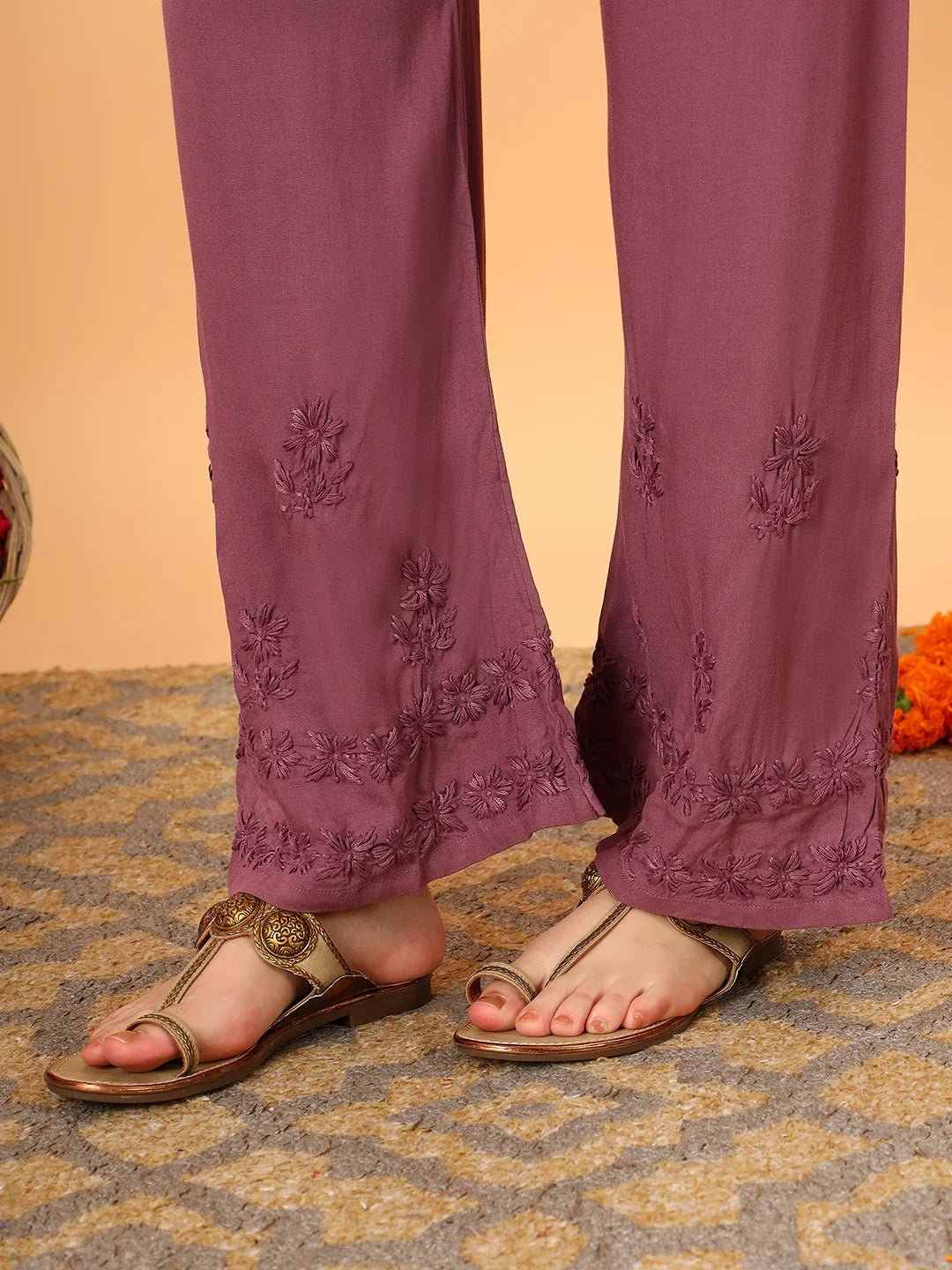 Faiza Chikankari Rayon Co-ord Set (Plum) - Image 5