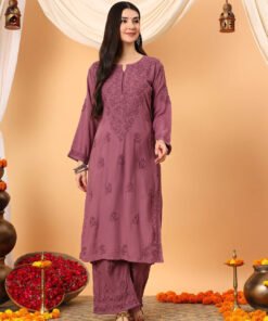 Faiza Chikankari Rayon Co-ord Set (Plum) - Image 6