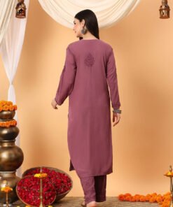 Faiza Chikankari Rayon Co-ord Set (Plum) - Image 7