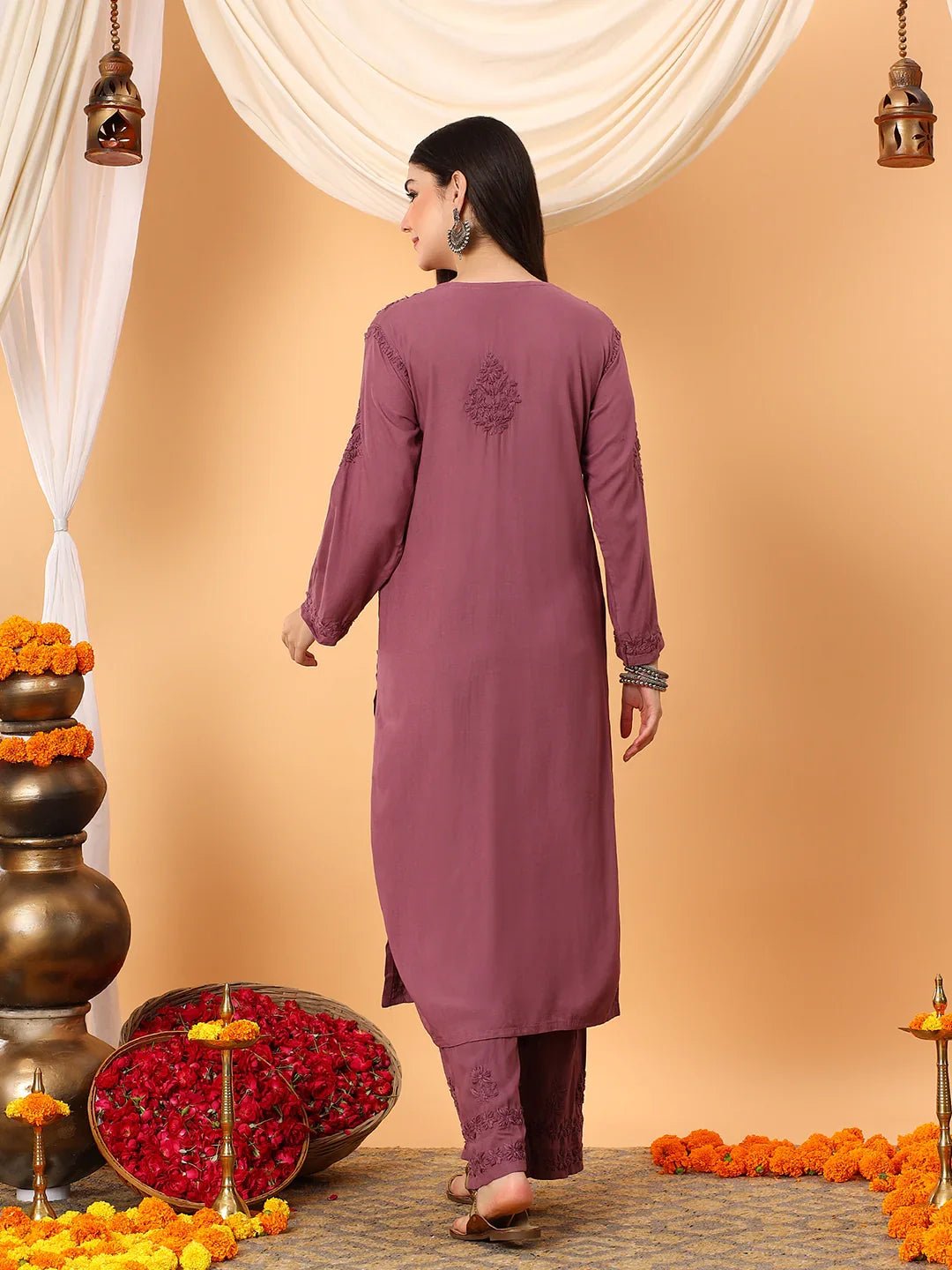Faiza Chikankari Rayon Co-ord Set (Plum) - Image 7
