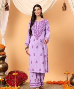 Faiza Chikankari Rayon Co-ord Set (Lavender)