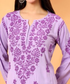 Alternative view of Faiza Chikankari Rayon Co-ord Set (Lavender)