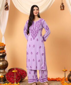 Faiza Chikankari Rayon Co-ord Set (Lavender) - Image 3
