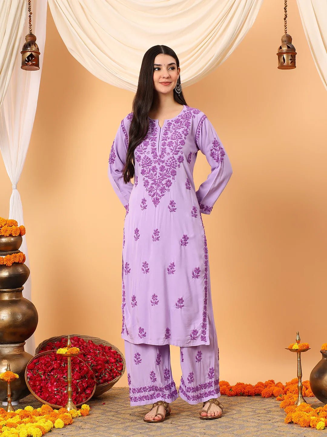 Faiza Chikankari Rayon Co-ord Set (Lavender) - Image 3