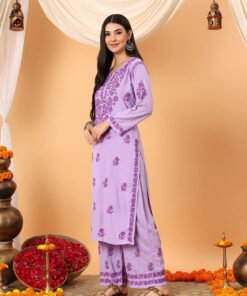 Faiza Chikankari Rayon Co-ord Set (Lavender) - Image 4