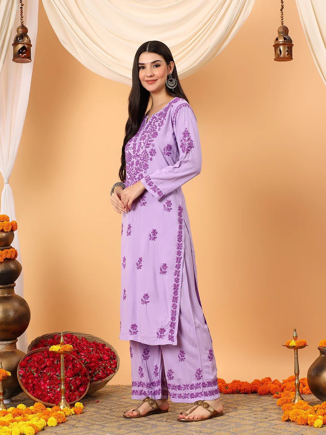 Faiza Chikankari Rayon Co-ord Set (Lavender) - Image 4