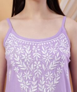 Alternative view of Raha Chikankari Strappy Rayon Co-ord Set (Lilac)