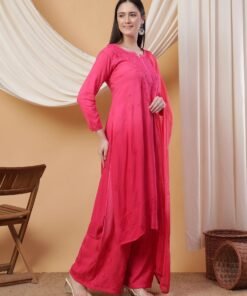 Meher Chikankari Ombre Rayon Co-ord Set (Pink) - Image 3