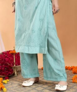 Priya Chikankari Kurta Palazzo Cotton Co-ord Set (Pastel Green) - Image 7